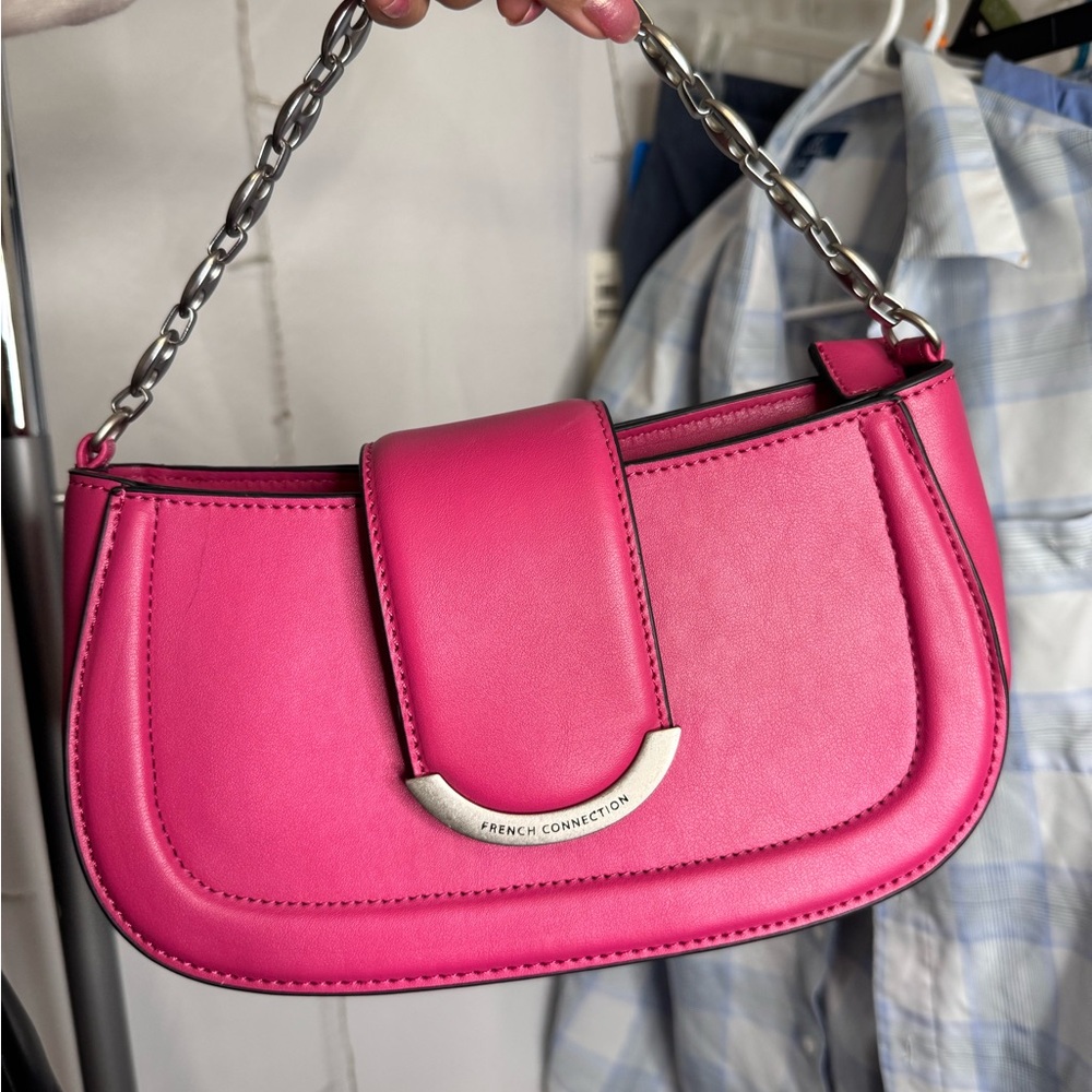French Connection Hot Pink Shoulder Bag with Silver Chain